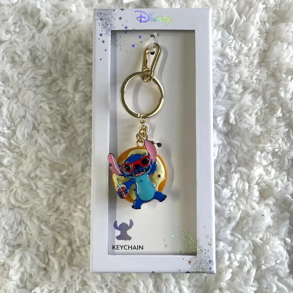 Disney Stitch Donut Floatie Spinner Keychain Charm Clip Gold Tone Sunglasses NEW